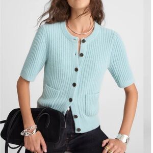 Madewell Patch-Pocket Puff-Sleeve Cardigan Mint Blue Alpaca Blend NWT Size Small
